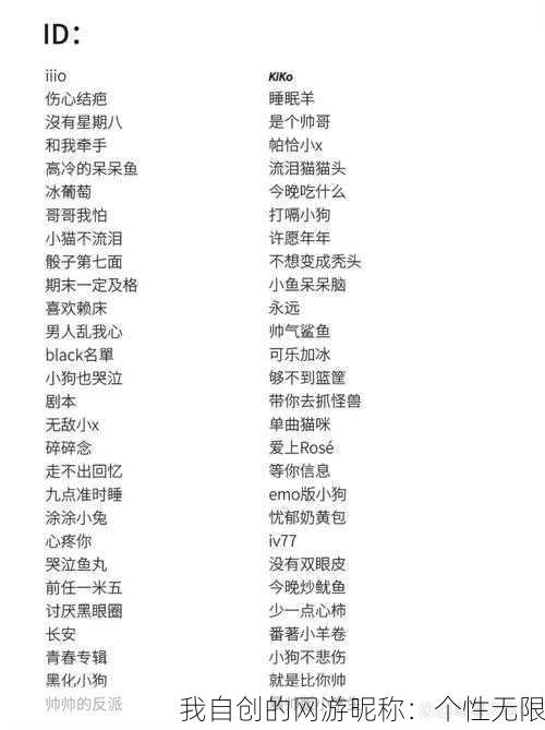 我自创的网游昵称:个性无限